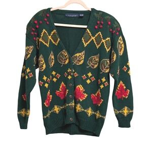 Birch‎ Bros by the Eagles Eye Green Leaf Maple Fall Button Cardigan Women's M